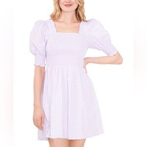 Net Riley&Rae Puff Sleeve Gingham Mini Dress Sz S checkers lavender purple